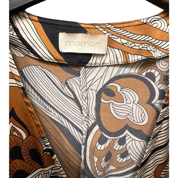 Mamoni Italian Silk V Neck Dress w 2 pockets in Bronze White & Black Size 40 EUC - Picture 3 of 9